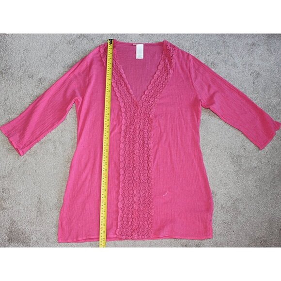 La Blanca - Crinkle Crepe Swim Cover with Embroidery, Barbie Pink, Large. - Picture 6 of 8